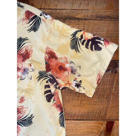 Mens Island Shores Yellow 100% Silk Tropical Floral Print Hawaiian Shirt XL - Picture 3 of 7